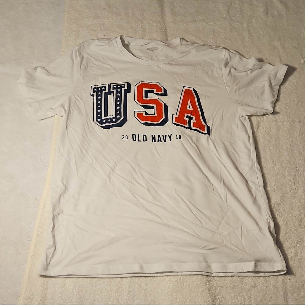 Old Navy Men's USA Patriotic Graphic T-Shirt White Cotton Crew Neck M‎